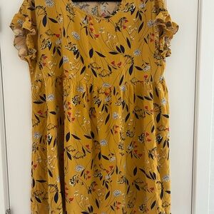 Chic Mustard Floral Midi Dress XXL Plus Size
